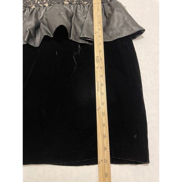 Vintage NWT $410 ABS Allen Schwartz Size 8 Black Lace Leather Peplum Dress - Picture 5 of 10